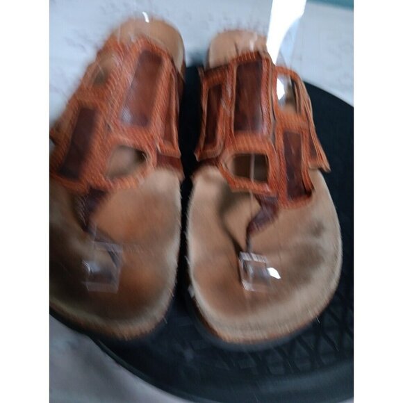 THINK Julia Womens Size 41 Thong Sandals Mosaic Geometric Slides Corkbed Leather - Picture 6 of 13